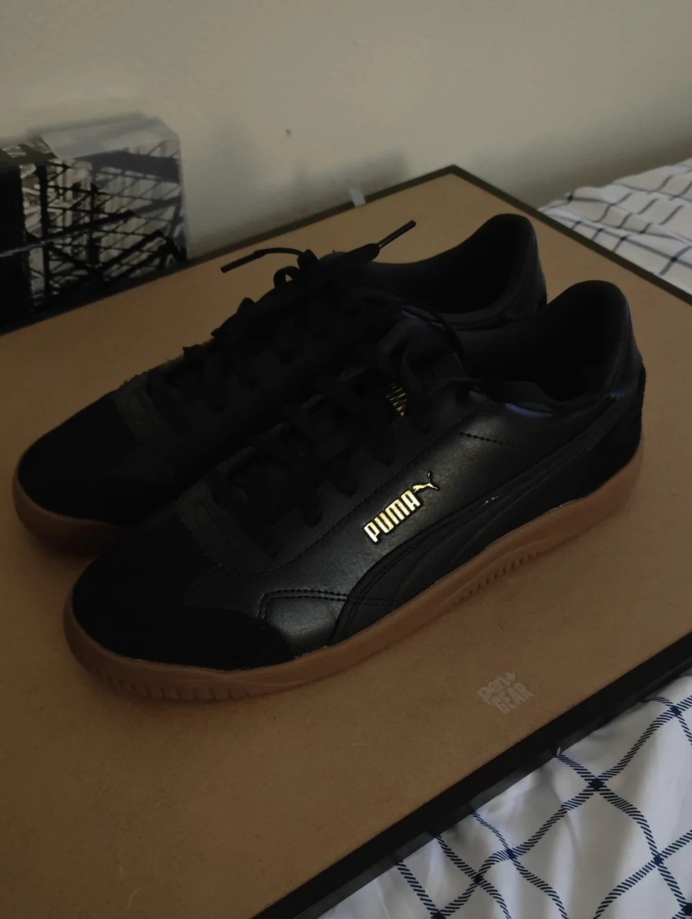 Puma Black Leather Sneakers with Gum Sole